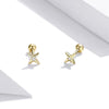 S925 Sterling Silver Golden Stars Ear Studs Women Earrings