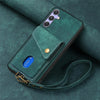For Samsung Galaxy S25+ 5G Retro Card Wallet Fold Leather Phone Case with Strap(Green)