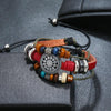 BX016 Retro Personality Leather Beaded Bracelet(Red Leather++Ancient Silver Accessories)