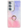 For Samsung Galaxy S25+ 5G Electroplated Marble Texture Ring Holder Phone Case(Purple Pink S14)