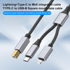 2 in 1 Type-C and 8 Pin to USB-B MIDI Instruments Printer Cable, Length: 1m, Length:1m(White)