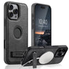 For iPhone 14 Suteni G2 Holder Denim Leather Back MagSafe Phone Case(Black)