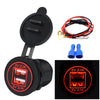 Universal Car Dual USB Charger Power Outlet Adapter 4.2A 5V IP66 with Aperture + 60cm Cable(Red Light)