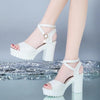 37 Women Heel Sandals Chunky Heel Thick Bottom Waterproof Platform Cross Buckle Strap Open Toe Shoes(White)