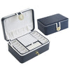 zk-0025 Multifunctional Double Layer PU Large Capacity Earring Ring Jewelry Box(Navy Blue)