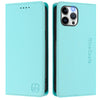 For iPhone 12 / 12 Pro RC01 Dual-Folded Magnetic Suction RFID Leather Phone Case(Mint Green)