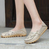 Women Casual Peas Shoes Leather Flats Breathable Hollow Loafers, Size: 37(White)