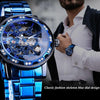 Winner Leisure Skeleton Diamond Luminous Pointer Watch Men Manual Mechanical Watch(Blue Belt Black Shell Blue Face)