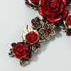 1 Pair Baroque Rose Flower Cross Long Earrings Vintage Earrings(Red)