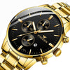 FNGEEN W5128 Men Three Eyes Subdial Luminous Quartz Watch Student Simple Watch(All Black Surface Golden Nails)