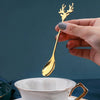 2pcs /Pack Christmas 304 Stainless Steel Deer Stirring Spoon Coffee Dessert Scoop, Color: Gold+Blue Box