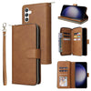 For Samsung Galaxy S25 5G 9-Card Slots Zipper Wallet Bag Leather Phone Case(Brown)