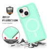 For iPhone 14 Shockproof MagSafe Armor PC Hybrid TPU Phone Case(Mint Green+Grayish Green)