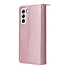 For Samsung Galaxy S22 5G Nine-card Slots Zipper Wallet Bag Leather Phone Case(Rose Gold)