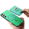 For Samsung Galaxy S25 5G Retro Cross Leather Ring Vertical Insert Card Bag MagSafe Phone Case(Green)