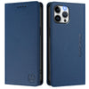 For iPhone 12 Pro Max RC01 Dual-Folded Magnetic Suction RFID Leather Phone Case(Dark Blue)