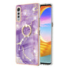 For LG Velvet 4G & 5G / G9 Velvet Electroplating Marble Pattern IMD TPU Shockproof Case with Ring Holder(Purple 002)