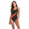 Women Comfortable Triangle One-Piece Swimsuit With Chest Pad, Size: XL(Black+Orange)