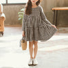Autumn Girl Cotton Lattice Bow-knot Tie Long Sleeve Dress, Kid Size:150cm(Black and White Lattice)
