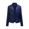 Women Short Leather Jacket Slim Jacket Motorcycle Suit, Size: S(Navy)