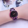 Luxury Mesh Ladies Clock Magnet Buckle Starry Diamond Geometric Quartz Wristwatch Women Watches(Purple)