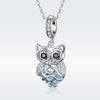 S925 Sterling Silver Blue Zircon Movable Owl Pendant DIY Bracelet Accessories, Style:Necklace+Pedndant