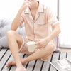 Men Large Size Ice Silk Short Sleeves and Shorts Two-Piece Pajama Set, Size:L(Champagne)