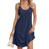 Women Summer Round Neck Halter Loose Sleeveless Dress, Size: S(Navy)