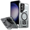 For Samsung Galaxy S23+ 5G Shield Hollow Frame Holder MagSafe Phone Case(Grey)