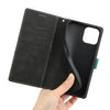 For iPhone 14 Plus Grid Stitching Leather Phone Case with Lanyard(Black)