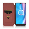 For Alcatel 1SE 2020 Carbon Fiber Texture Horizontal Flip TPU + PC + PU Leather Case with Card Slot(Brown)