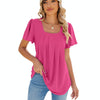 Spring and Summer Square Neck Pleated Short Sleeve Ladies Loose T-Shirt Top, Size: S(Rose Pink)