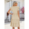 Butterfly Sleeve Layered Hem Dress V-Neck Loose Waist-Cinching Patchwork Dress, Size: XL(Apricot)
