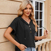 Ladies Summer Hooded Button Loose Short Sleeve T-Shirt Blouse, Size: XXL(Black)