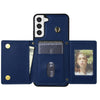 For Samsung Galaxy S22 5G Three Fold Card Bag Phone Case with Long Lanyard(Blue)