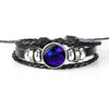 12 Constellation Black Braided Leather Glass Dome Punk Men Bracelet(Aquarius)