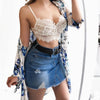 Women Floral Lace Bralette Sexy Crop Tops Adjustable Thin Strap, Size: XXL(White)