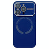 For iPhone 16 Pro Max Large Window Acrylic Glass Lens MagSafe Silicone Phone Case(Navy Blue)