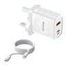 Yesido YC51 30W USB-C / Type-C + USB + 8 Pin Travel Charger with 1m Type-C to 8 Pin Cable, UK Plug(White)