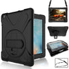 360 Degree Rotation Silicone Protective Cover with Holder and Hand Strap and Long Strap for iPad mini 1 / 2 / 3(Black)