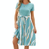 Women Spring Summer Round Neck Splicing Printed Short Sleeve Big Hem Dress, Size: XXL(Pea Green)