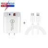 SDC-18W 18W PD 3.0 Type-C / USB-C + QC 3.0 USB Dual Fast Charging Universal Travel Charger with Type-C / USB-C to 8 Pin Fast Charging Data Cable, US Plug