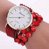 Women Round Dial Flower Diamond Studs Bracelet Watch(Red)