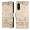 For Samsung Galaxy A36 / A56 5G Cat Embossing Pattern Leather Phone Case with Lanyard(Beige)