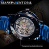 Winner Leisure Skeleton Diamond Luminous Pointer Watch Men Manual Mechanical Watch(Silver Belt Blue Circle Blue Face)