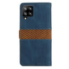 For Samsung Galaxy A42 / M42 5G Grid Stitching Leather Phone Case with Lanyard(Blue)