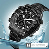 SKMEI 1302 Fashion Men Leisure Wrist Watch Multifunctional Dual-time Sports Digital Watch with Stainless Steel Watchband 30m Waterproof (Silver+Black)