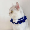 Handmade Wool Cat & Dog Bib - Adjustable Bow, Navy Blue, S (20-28cm)