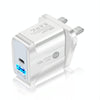 18W PD + QC 3.0 Fast Charge Travel Charger Power Adapter With LED Indication Function(UK Plug White)