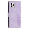 For iPhone 11 Pro Tulips Embossed Leather Phone Case with Lanyard(Purple)